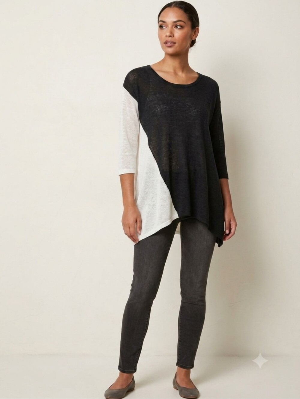NEW Parkhurst Asymmetrical Colorblock Fine Knit Sweater in Black/White Size S